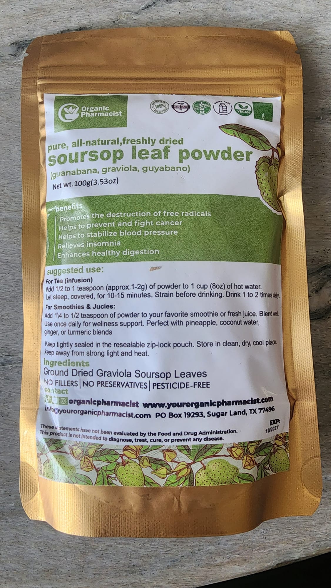 Soursop Leaf Powder Organic 100g – Natural Immune Boost & Wellness Superfood